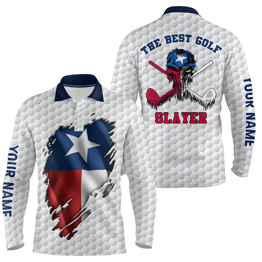 Max Corner Ripped Texas Flag All Over Print Golf Polo Shirt For Mens, Texas Skull Mens Golf Shirts