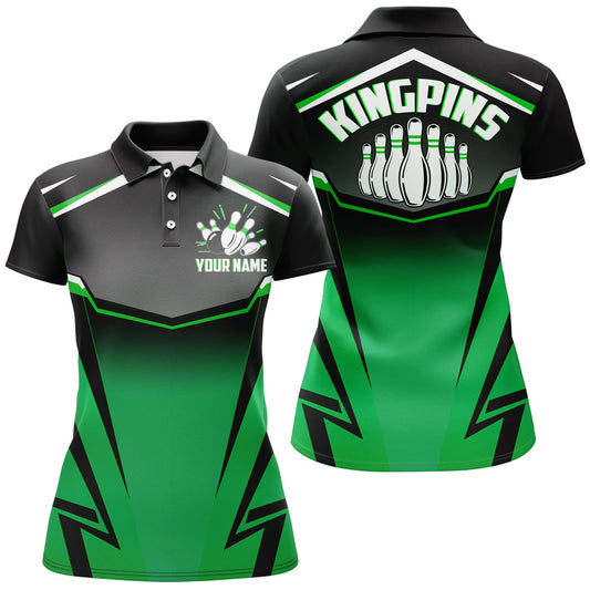 Maxcorners Kingpins Green Bowling Customized Name All Over Printed Shirt For Women