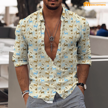 Maxcorners Deer Yellow Pastel Casual Shirt