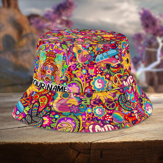 Maxcorners Personalized Love Peace Music Bucket Hat