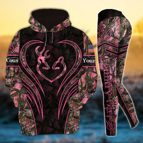 Max Corner Deer Hunting Heart Line Pattern Personalized 3D Style 4 Combo Hoodie & Legging Set