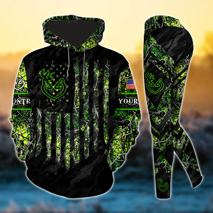 Max Corner Premium Deer Hunting US Flag Pattern Personalized Style 5 Combo Hoodie & Legging Set