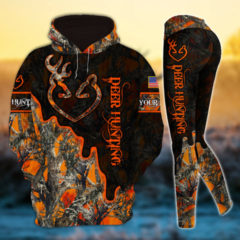 Max Corner Cool Deer Hunting Heart Line Personalized 3D Style 5 Combo Hoodie & Legging Set