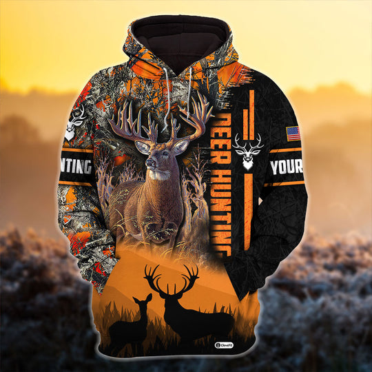 Maxcorners Custom Name Eternity Double Deer Hunting Hoodies 3D