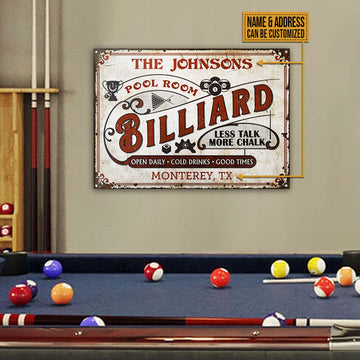 Maxcorners Personalized Pool Room Less Talk All Printed 3D Classic Metal Sign