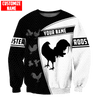 Maxcorners Personalized Name Black Rooster Unisex Hoodie