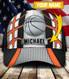 Maxcorners Basketball Grey Orange Personalized Name All Over Printed Cap