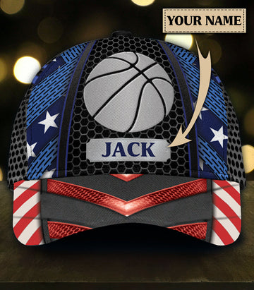 Maxcorners Basketball Red Blue Personalized Name All Over Printed Cap
