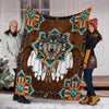 Maxcorners Blue Mandala Feather Wolf Native Blanket