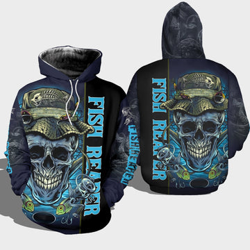 Maxcorners Fish Reaper Skull Dark Blue 3D Shirt