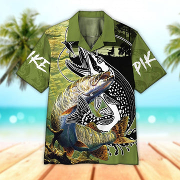 Maxcorners Unisex 3D Pike Fish Art Hawaiian Shirt