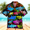 Maxcorners Unisex Fish Neon Glowing Shark Blue And Violet Hawaiian Shirt