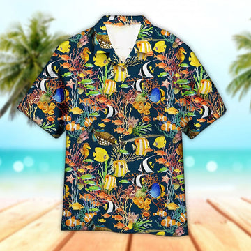 Maxcorners Unisex 3D Tropical Sea Fish Pattern Hawaiian Shirt
