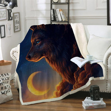 Maxcorners Night Moon Throw Blanket Wolf Native Indian Design