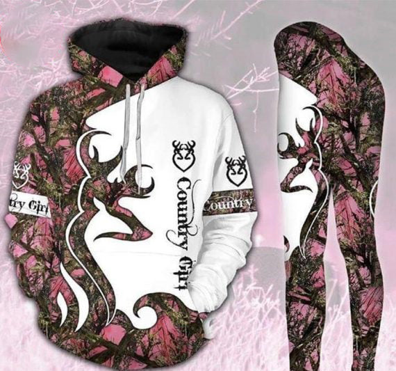 Maxcorners New Country Girl Deer Hunting 3D Over Printed Hoodie And Leggings