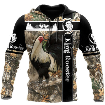 Maxcorners Rooster King Camo In Forest All Over Printed Hoodie