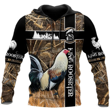 Maxcorners White Rooster King Camo All Over Printed Hoodie